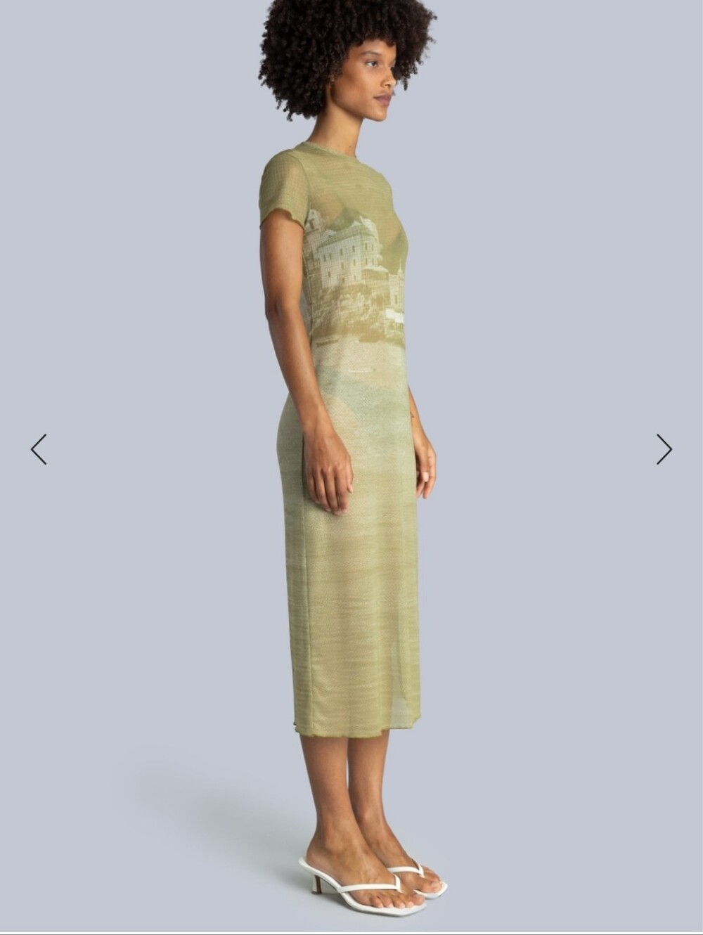 Esthe Sheer Olive Green Graphic Midi Dress - Picture 4 of 7